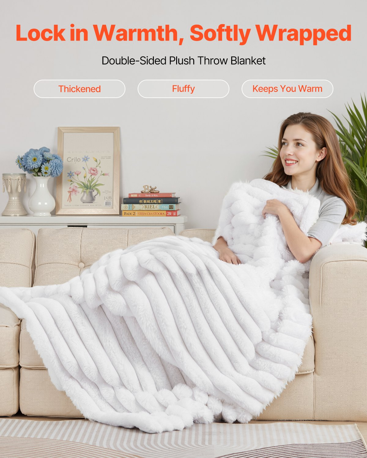 VEVOR Faux Fur Throw Blanket – Ultra-Soft Double-Sided Cozy Accent, 50 × 60 in, White