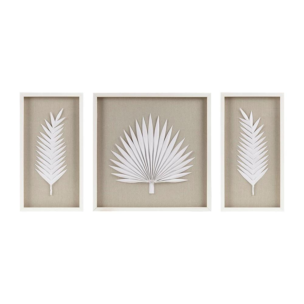 Madison Park Sabal Framed Rice Paper Palm Leaves Shadowbox Wall Art Set | 3-Piece Coastal Botanical Décor Produ