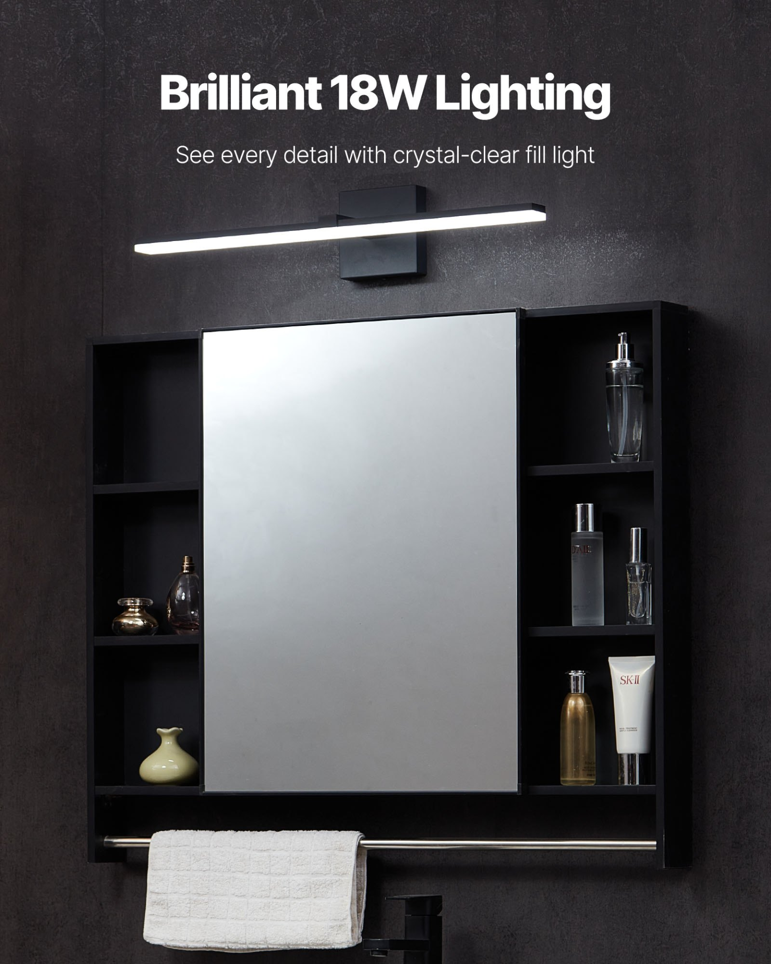 VEVOR Bathroom Vanity Light Bar, 24.02-Inch, LED Modern Light Fixture Over Mirror, with 360° Rotatable, IP44 Waterproof, 18W, 6000K, Wall Lighting for Bathroom, Living Room, Bedroom, Hallway, Black