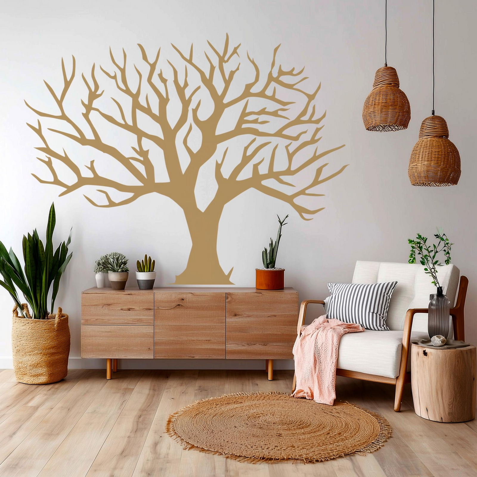 Winter Tree Wall Decal – Large Leafless Vinyl Wall Sticker for Boho & Neutral Home Decor