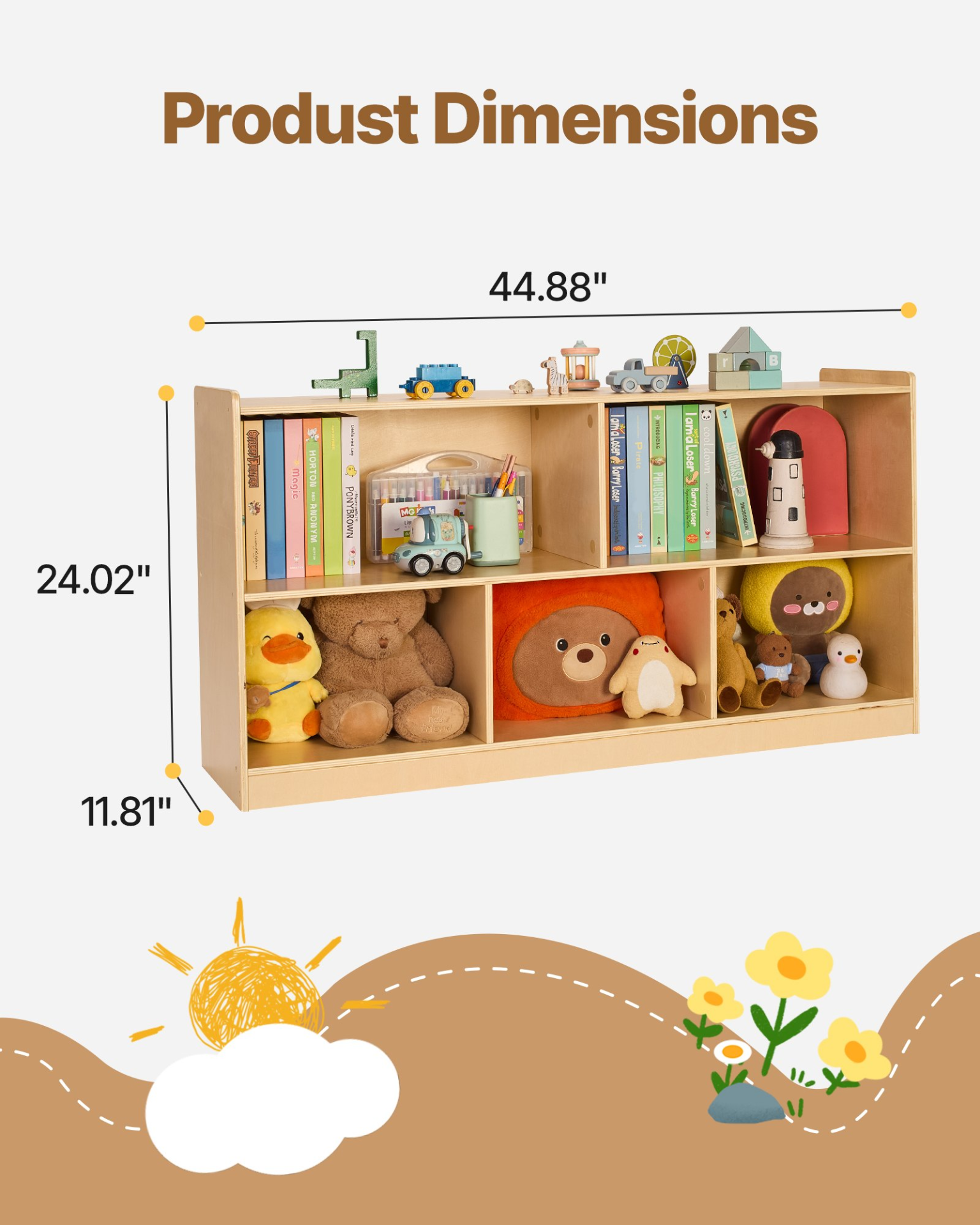 VEVOR Montessori Bookshelf, 45 in Width Toy Storage Organizer, 5-Section Kids Display Storage Cabinet, Daycare Furniture, Kids Bookshelf for Bedroom, Nursery, Living Room, Entryway, Preschool, Brown