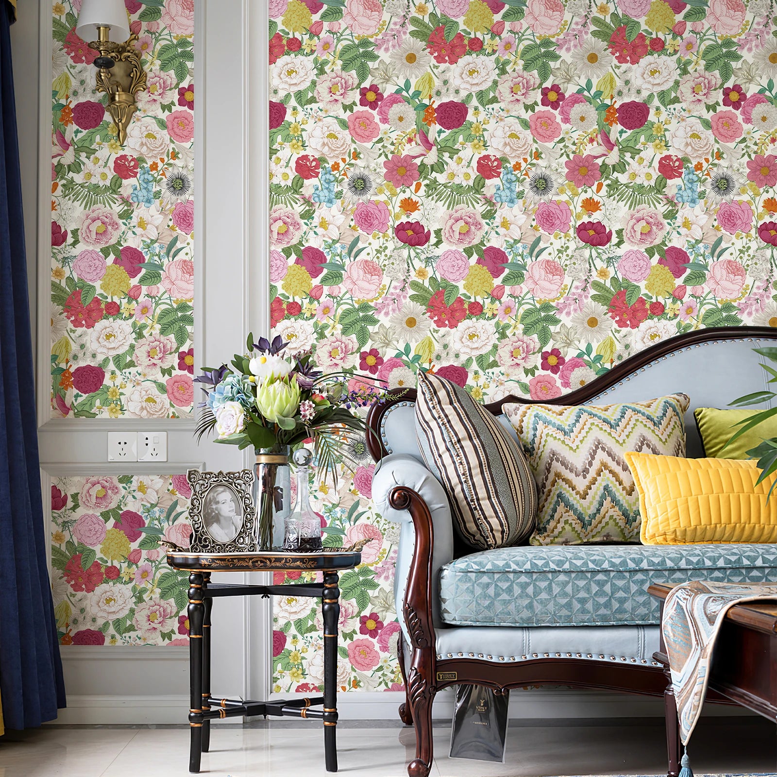 Pink Blooming Floral Vinyl Peel and Stick Wallpaper