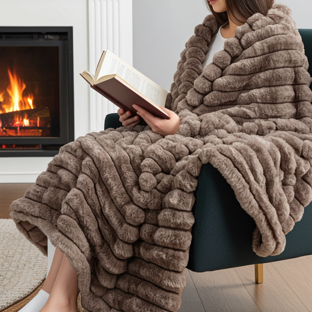Plutus Brown Luxe Bunny Faux Fur Luxury Throw Blanket – Reversible Plush Accent