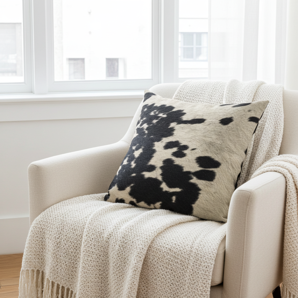 Plutus Black Cowhide Animal Luxury Throw Pillow