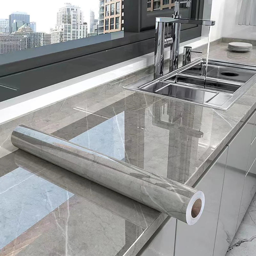Grey Marble Waterproof, Oil-Proof & High Temperature Resistant Peel and Stick Wallpaper – Anti-Scratch PVC Vinyl Contact Paper