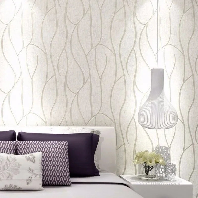 Modern 3D Curved Stripe Non-Woven Wallpaper, 53 cm Wide – Moisture-Proof, Glue Required