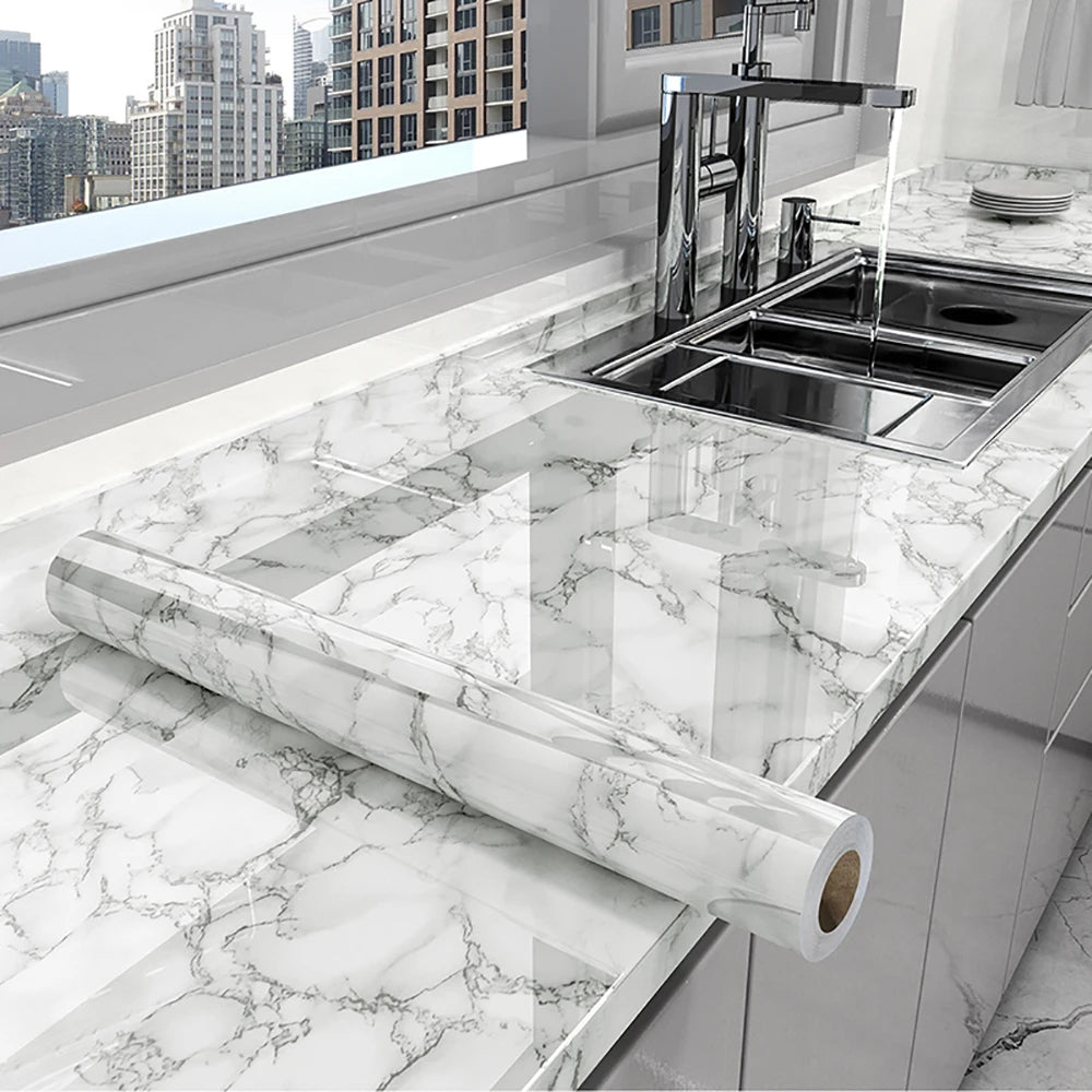 White Marble Waterproof, Oil-Proof & High Temperature Resistant Peel and Stick Wallpaper – Anti-Scratch PVC Vinyl Contact Paper