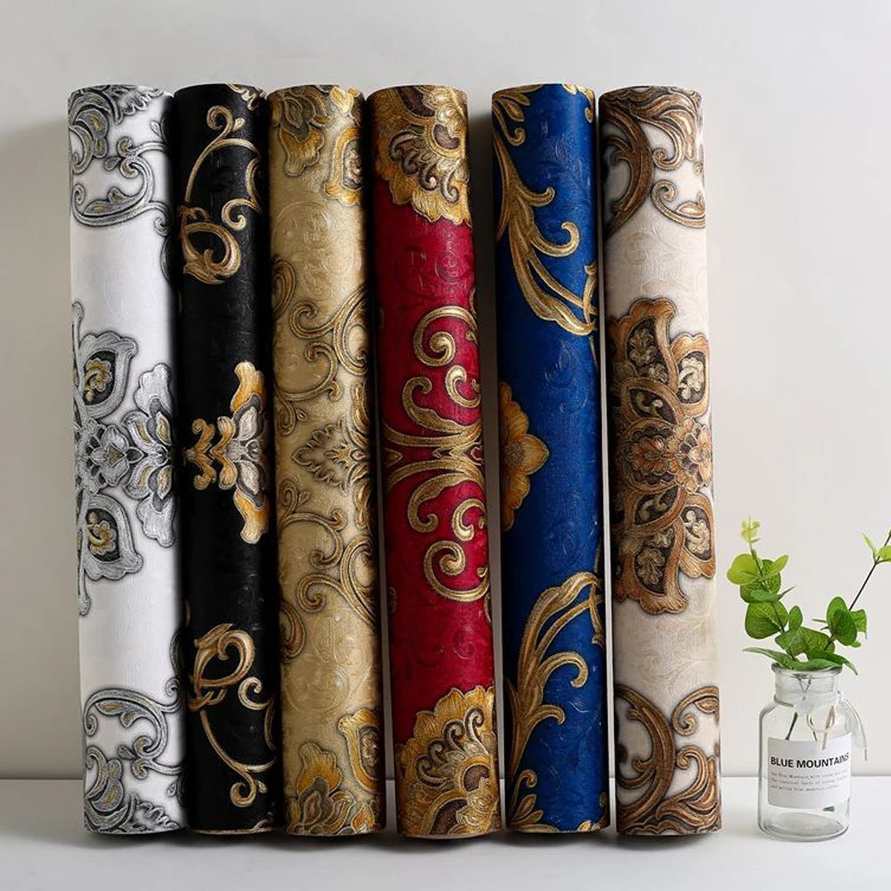 Luxury Damask 3D Embossed Waterproof PVC Traditional Wallpaper – Extra Thick, Washable & Fireproof
