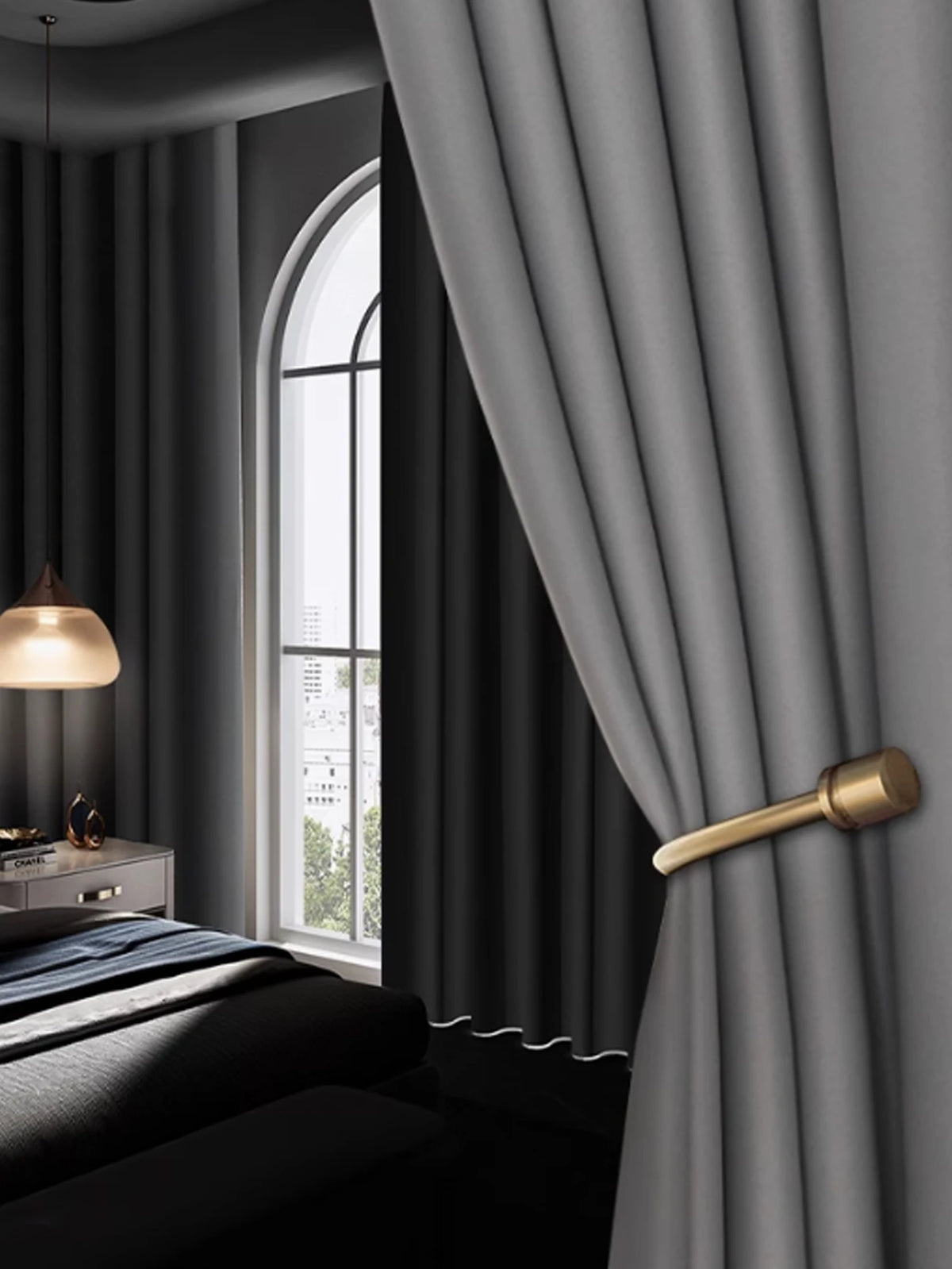 Light Gray Double-Layer Semi-Light Blocking Curtain Panel – 4 Hanging Styles