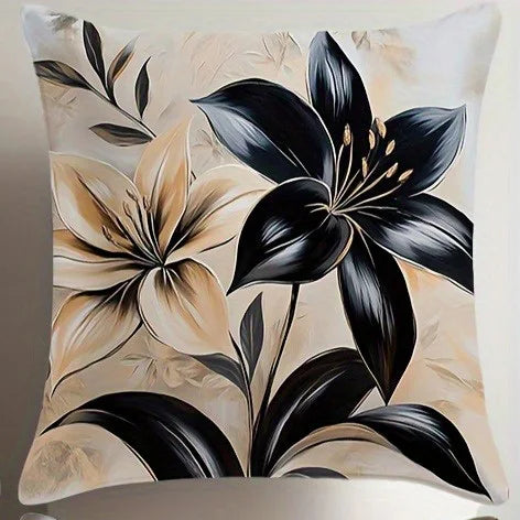 Black & White Floral Polyester Pillow Covers – Designs 3–4, 4 Sizes