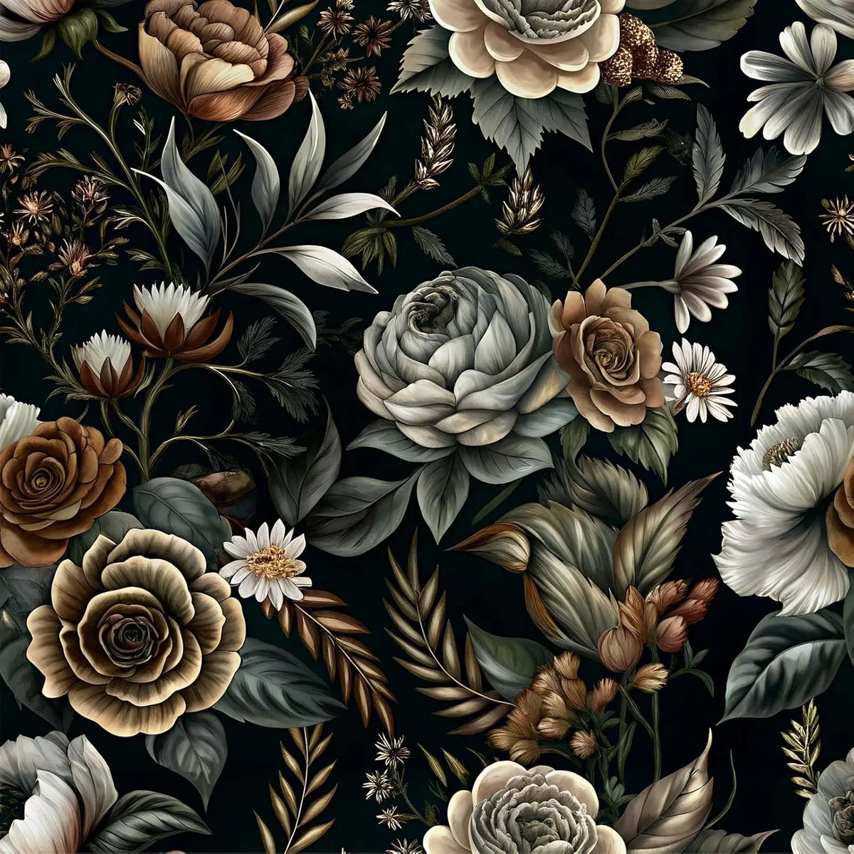 Dark Large Floral Waterproof Vinyl Peel-and-Stick Wallpaper – Removable & Mould-Resistant