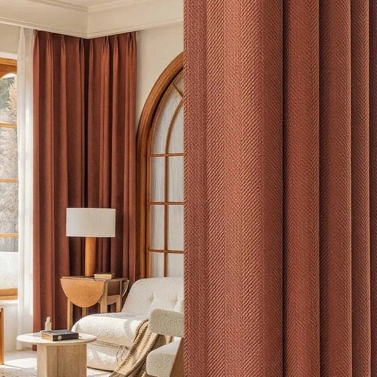 Burgundy Double-Layer Semi-Light Blocking Curtain Panel – 3 Hanging Styles