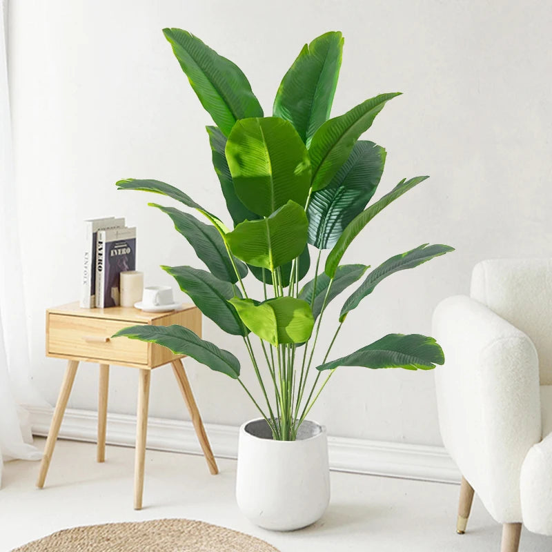 Large Artificial Banana Palm Plant Leaves – Real Touch Tropical Faux Monstera Greenery for Home & Garden Decor