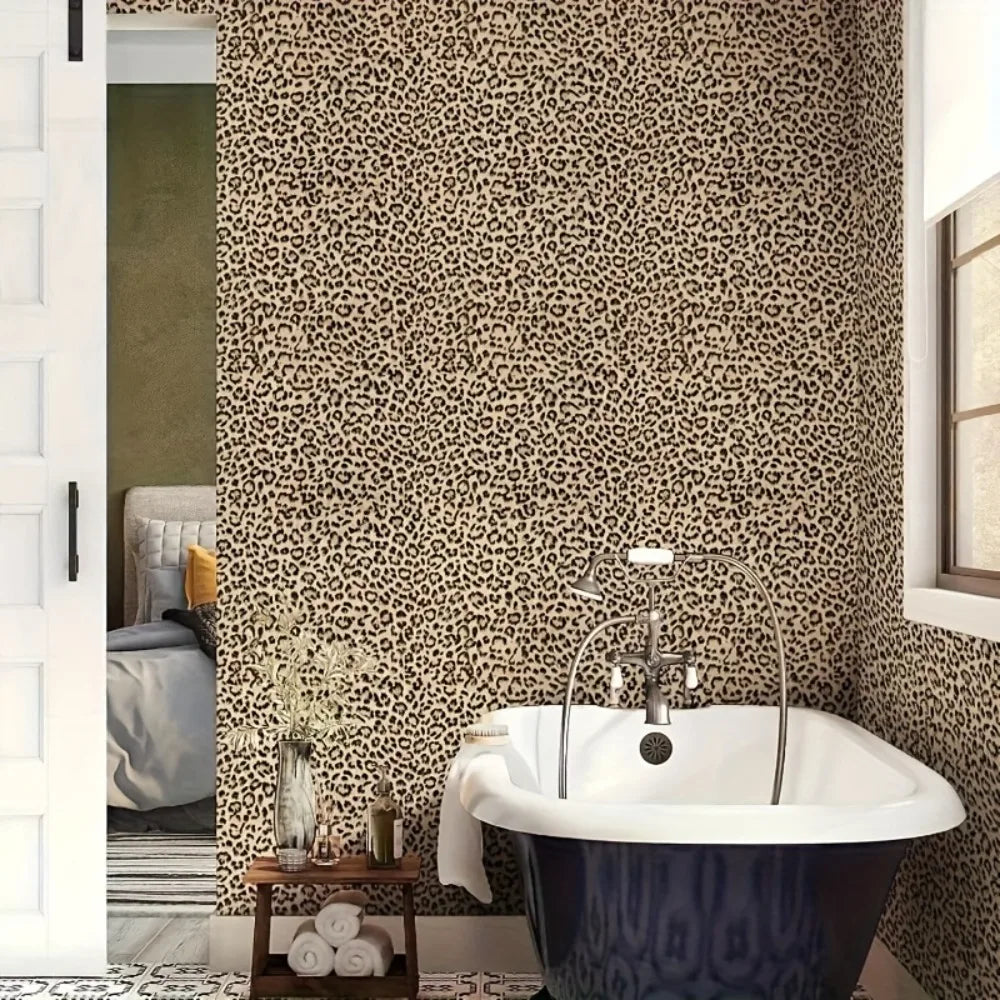 Leopard Pattern Waterproof PVC Peel-and-Stick Wallpaper – Self-Adhesive for Bedrooms, Bathrooms, Living Rooms & Cabinets