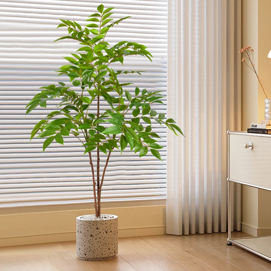 Large Artificial Ficus Tree Branch – Tall Tropical Banyan Faux Plant Leaves for Home & Garden Decor
