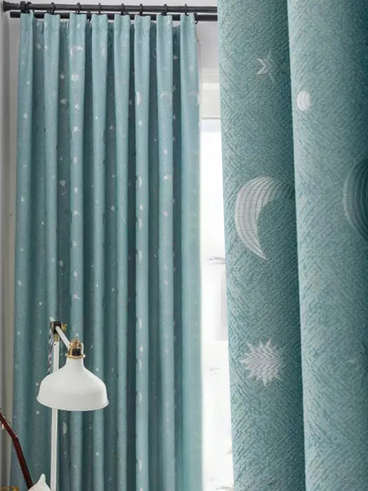 Blue Moon & Star 200 GSM Semi-Light Blocking Curtain Panel – 4 Hanging Styles