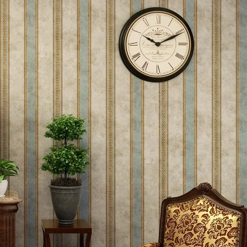 Vintage Retro Striped Waterproof Vinyl Traditional Wallpaper – Non-Self-Adhesive, Mould-Resistant & Fireproof
