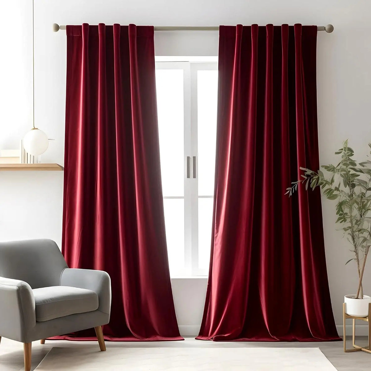 Burgundy Red Velvet 70%–90% Rod-Pocket Semi-Light Blocking Curtain Panel