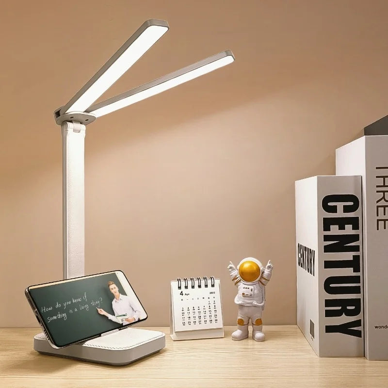 LED Desk Lamp – 3-Level Touch Dimmable, Foldable Eye-Caring Reading Light, USB Plug-In or Rechargeable Bedside Table Lamp