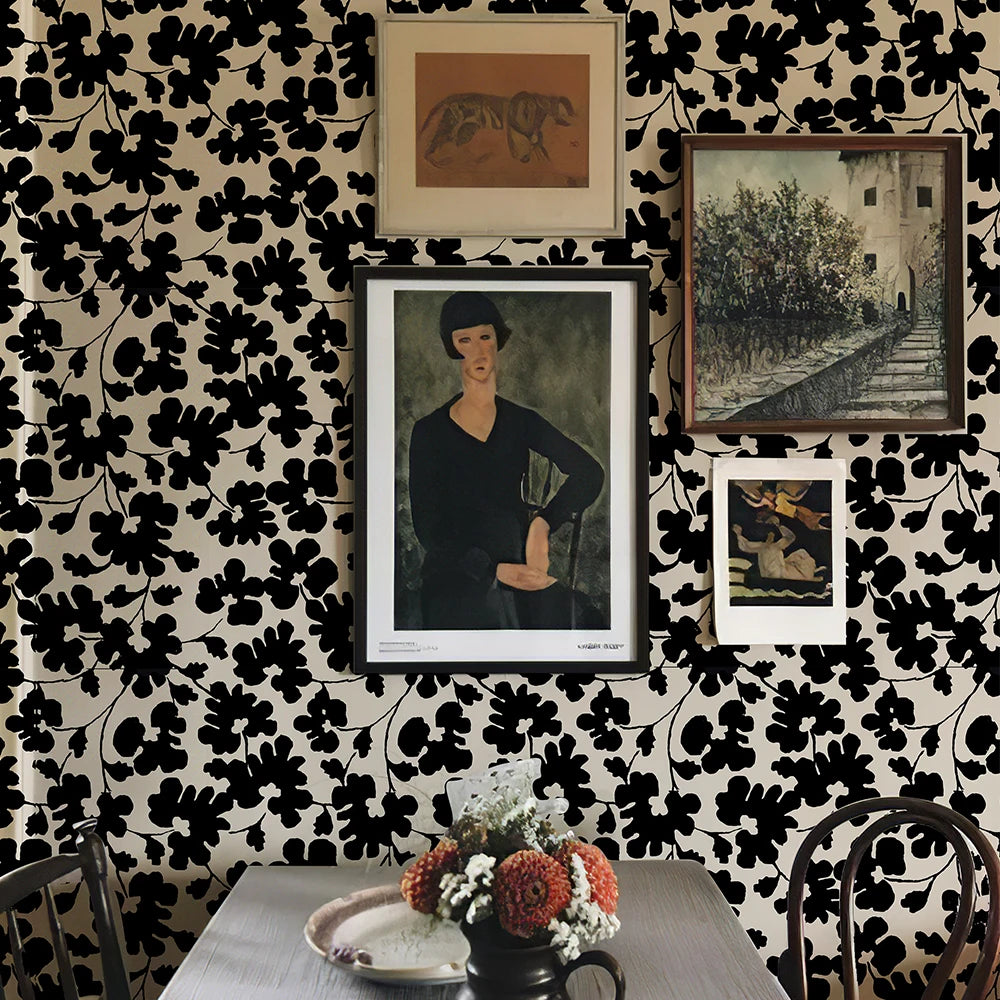 Retro Black & White Leaf Waterproof PVC Peel-and-Stick Wallpaper – Moisture- & Mould-Resistant for Walls, Cabinets & Furniture