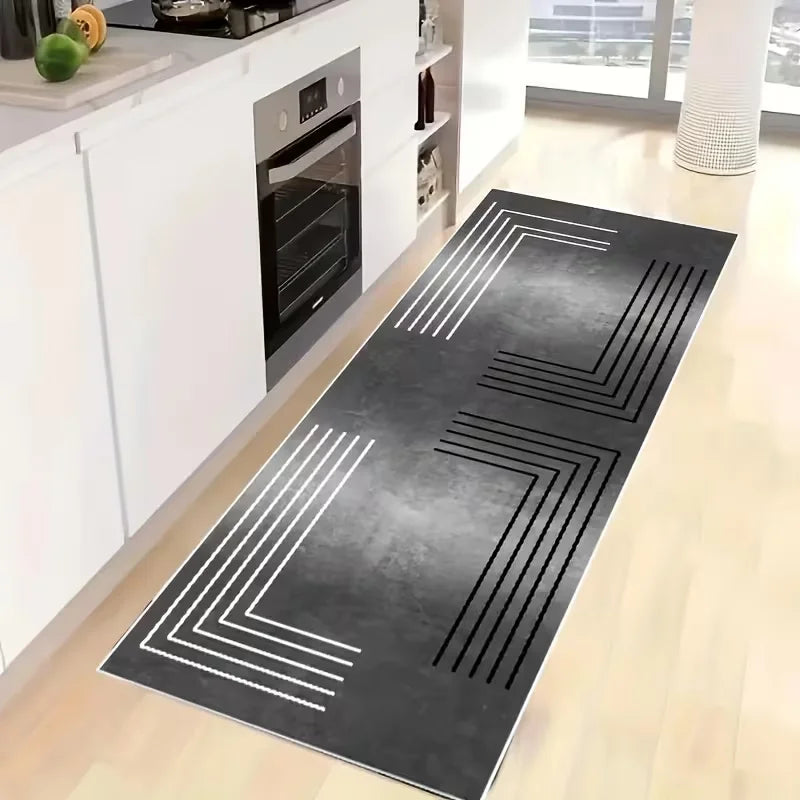 Modern Abstract Geometric Non-Slip Kitchen Runner Rug – Soft Polyester, Washable & Wear-Resistant