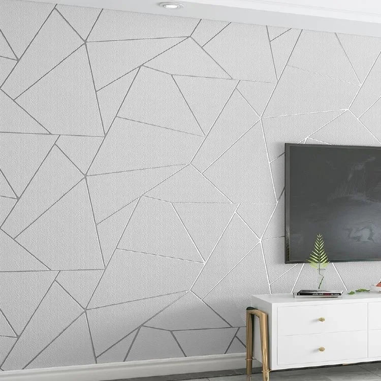 Grey, White & Blue Geometric 3D Embossed Traditional Non-Woven Wallpaper Roll – 53 cm × 9.5 m
