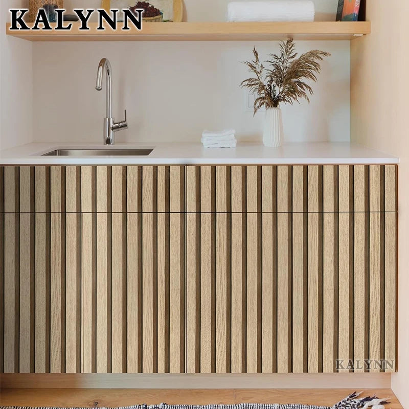 3D Wood Slat Peel and Stick Wallpaper – Waterproof, Oil-Proof, Removable Self-Adhesive Vinyl Wallpaper