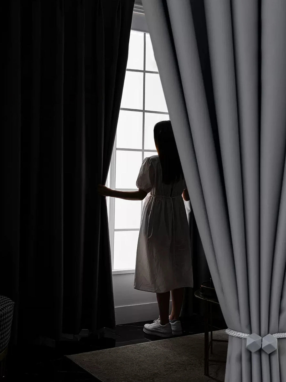 Dark Gray 200 GSM Double-Layer Semi-Light Blocking Curtain Panel – 3 Hanging Styles