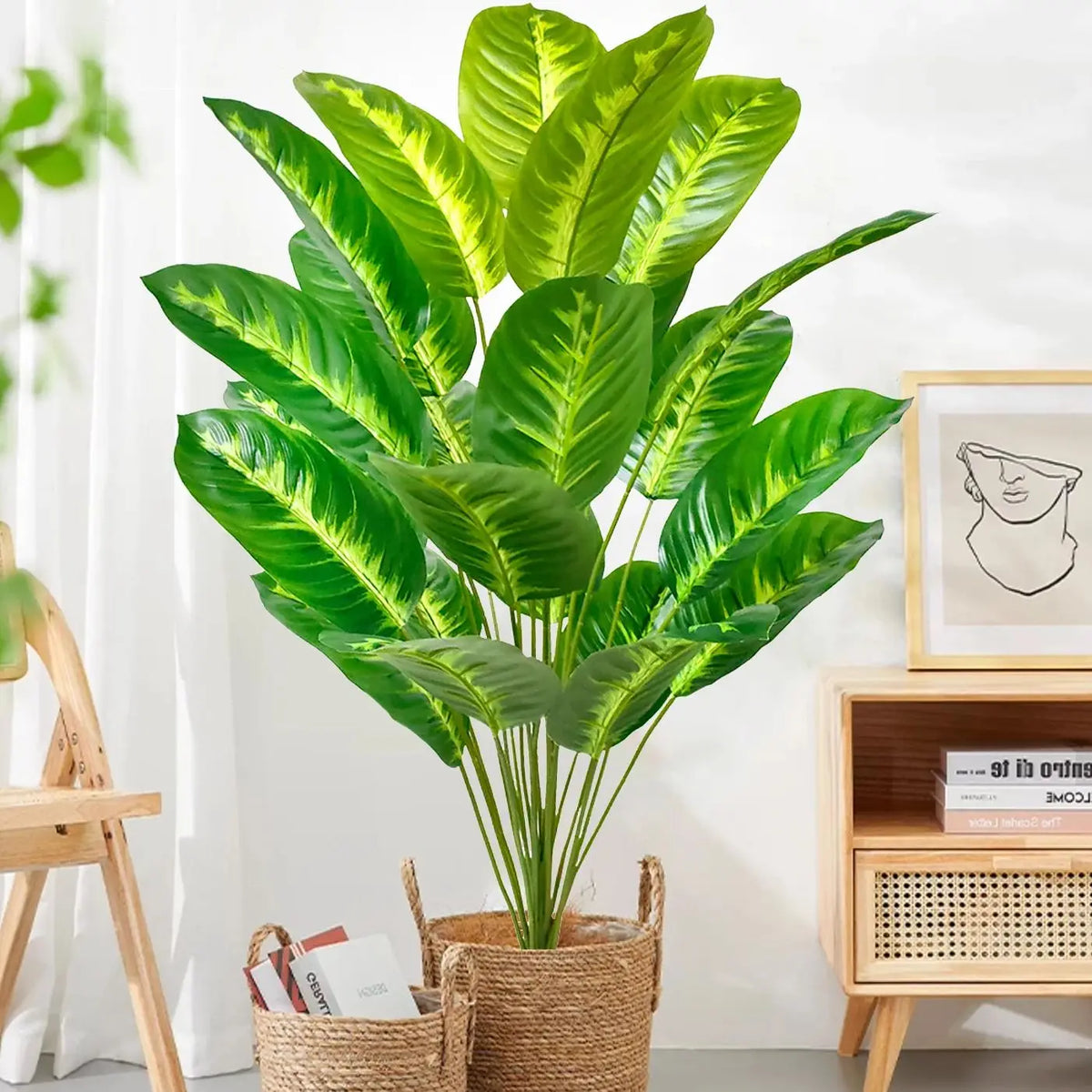 Large Artificial Bird of Paradise Plant Leaves – Real Touch Tropical Strelitzia Faux Greenery for Home & Garden Decor