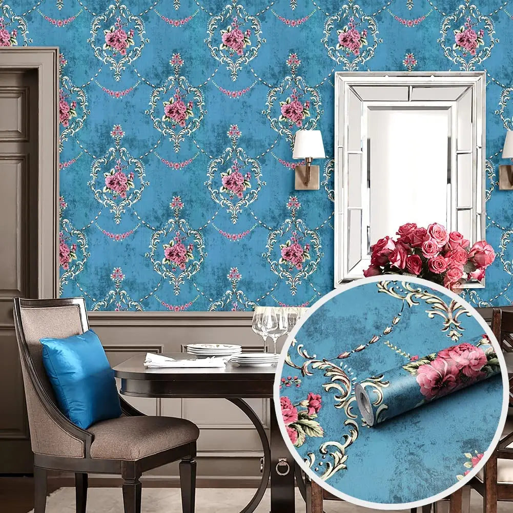 Vintage Damask Floral Peel-and-Stick Wallpaper – Waterproof Removable PVC Vinyl