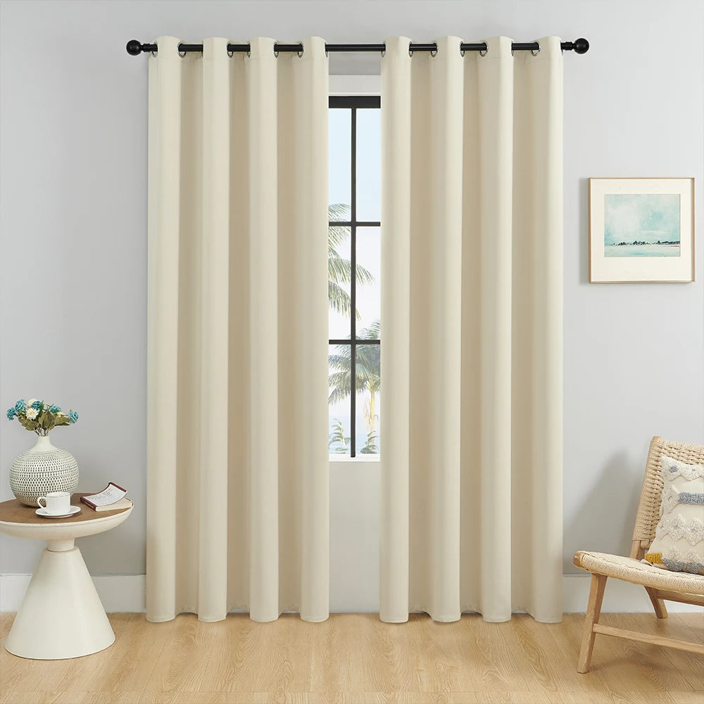 Beige 70%–90% Grommet Semi-Light Blocking Curtain Panel