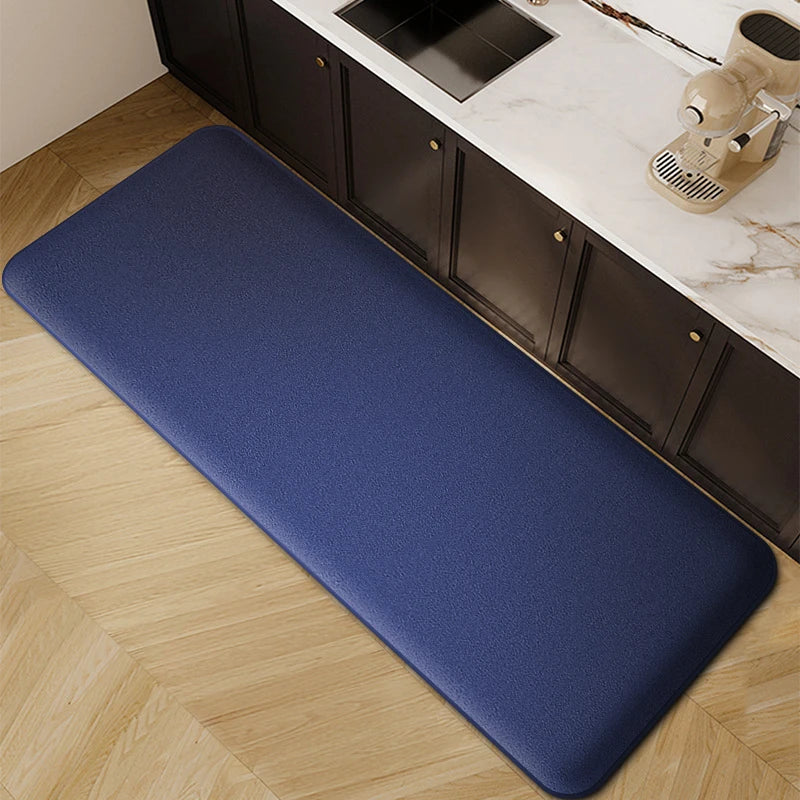 Thickened Absorbent Flannel Kitchen Runner Mat – Non-Slip PVC Backing in Apricot & Blue
