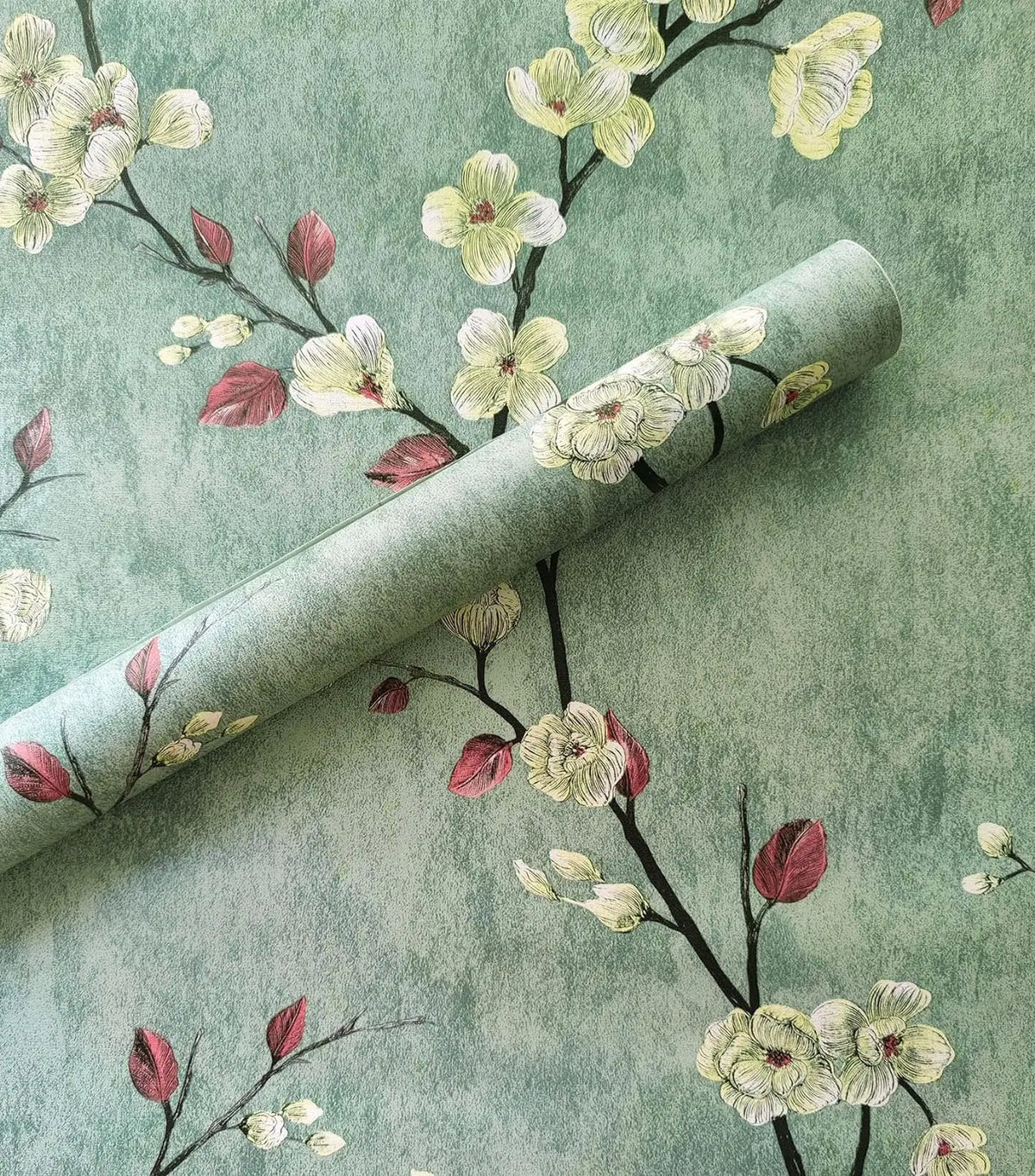 Green Floral Peel and Stick Wallpaper – Self-Adhesive Waterproof PVC Vinyl Wallpaper
