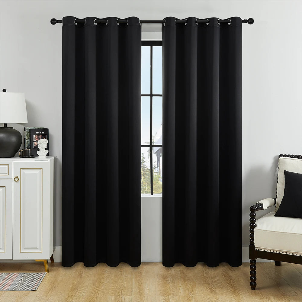 Black 70%–90% Grommet Semi-Light Blocking Curtain Panel