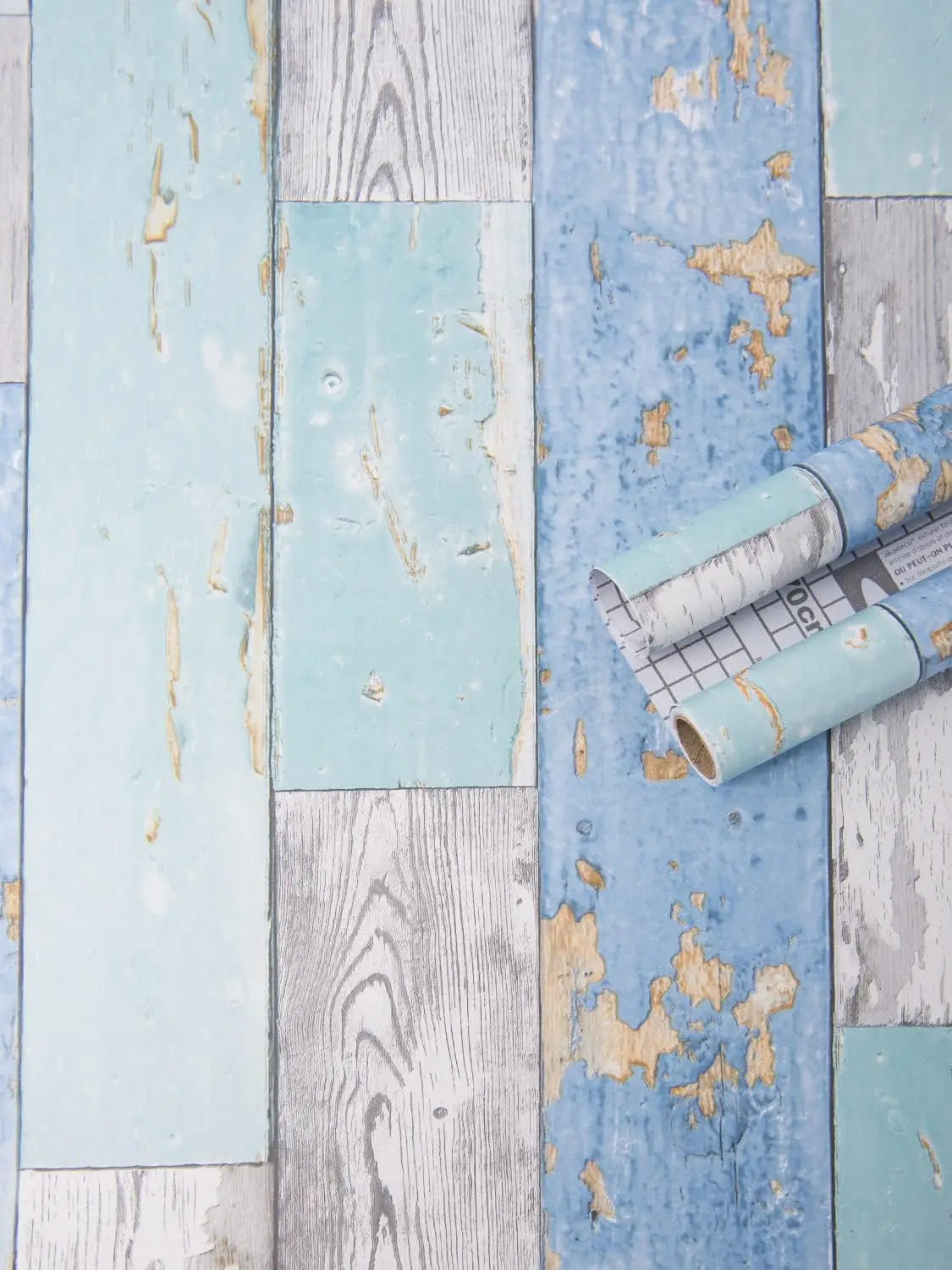 Blue Distressed Wood Waterproof Vinyl Peel-and-Stick Wallpaper – Removable & Oil-Resistant