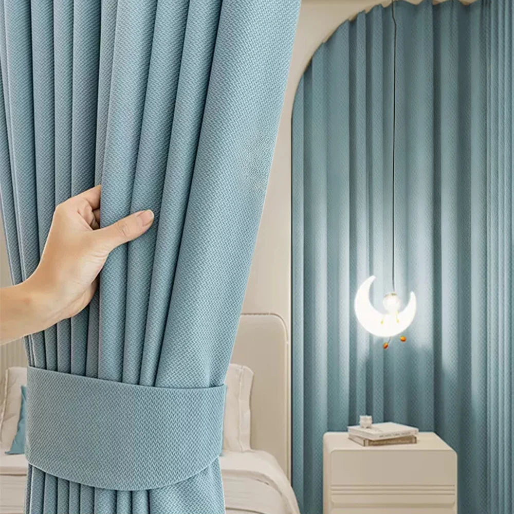 Blue 200 GSM Linen-Look Semi-Light Blocking Curtain Panel – 2 Hanging Styles
