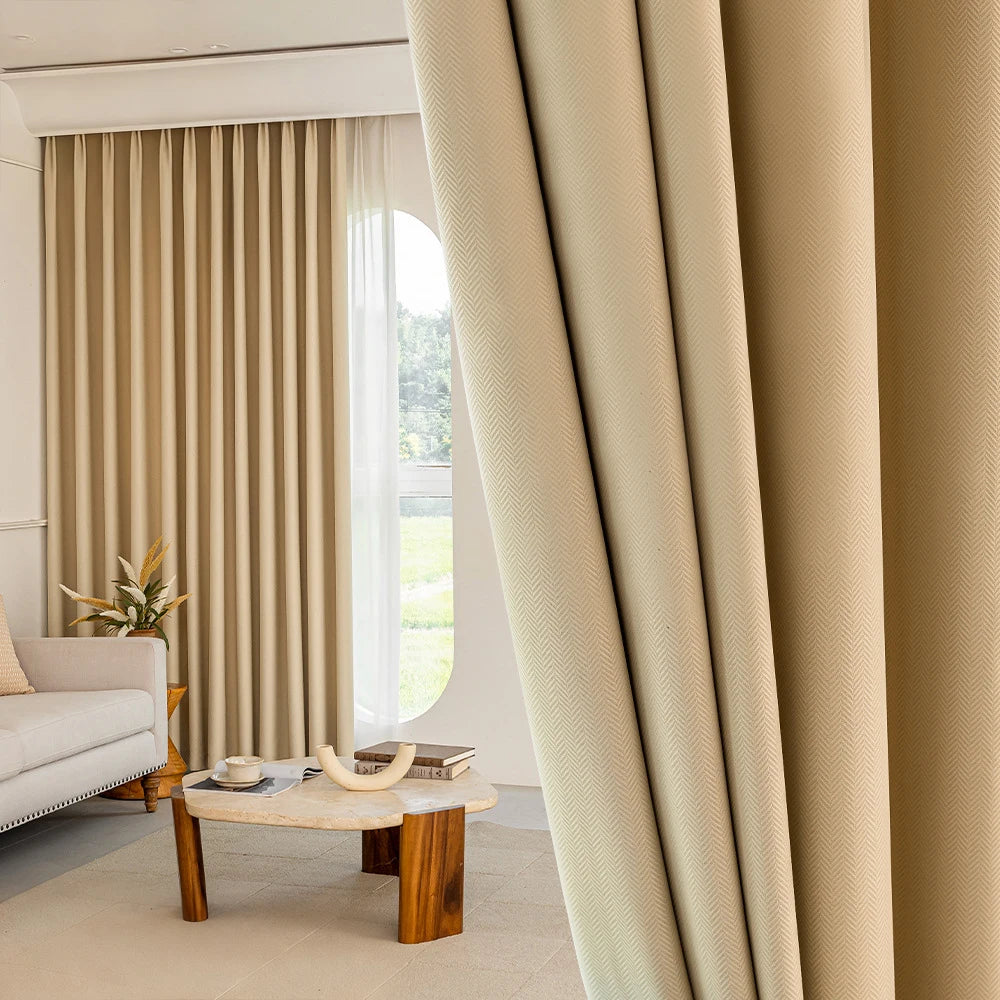 Beige 200 GSM Double-Layer Semi-Light Blocking Curtain Panel – 2 Hanging Styles