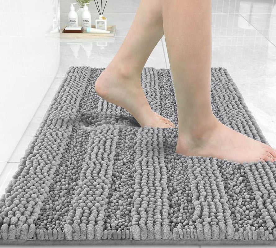 Extra Thick Bathroom Rug Mat – Super Absorbent, Non-Slip, Quick-Dry Luxury Microfiber Chenille Bath Mat, Plush Washable Soft Shower Carpet, 24" × 17"