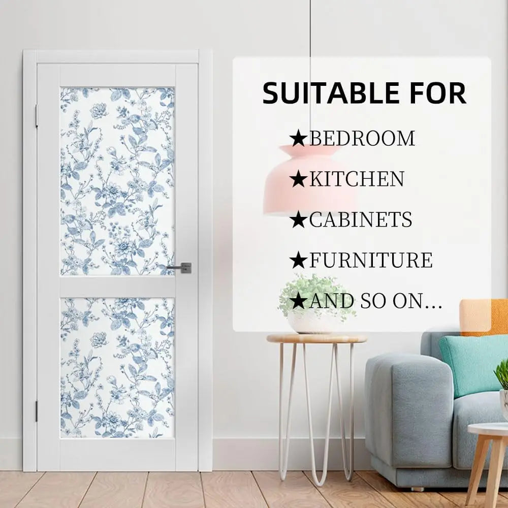Vintage Blue and White Floral Botanical Vinyl Peel and Stick Wallpaper