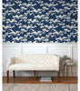 Cyprus Blossom Navy Blue and Grey Floral Vinyl Peel and Stick Wallpaper Roll