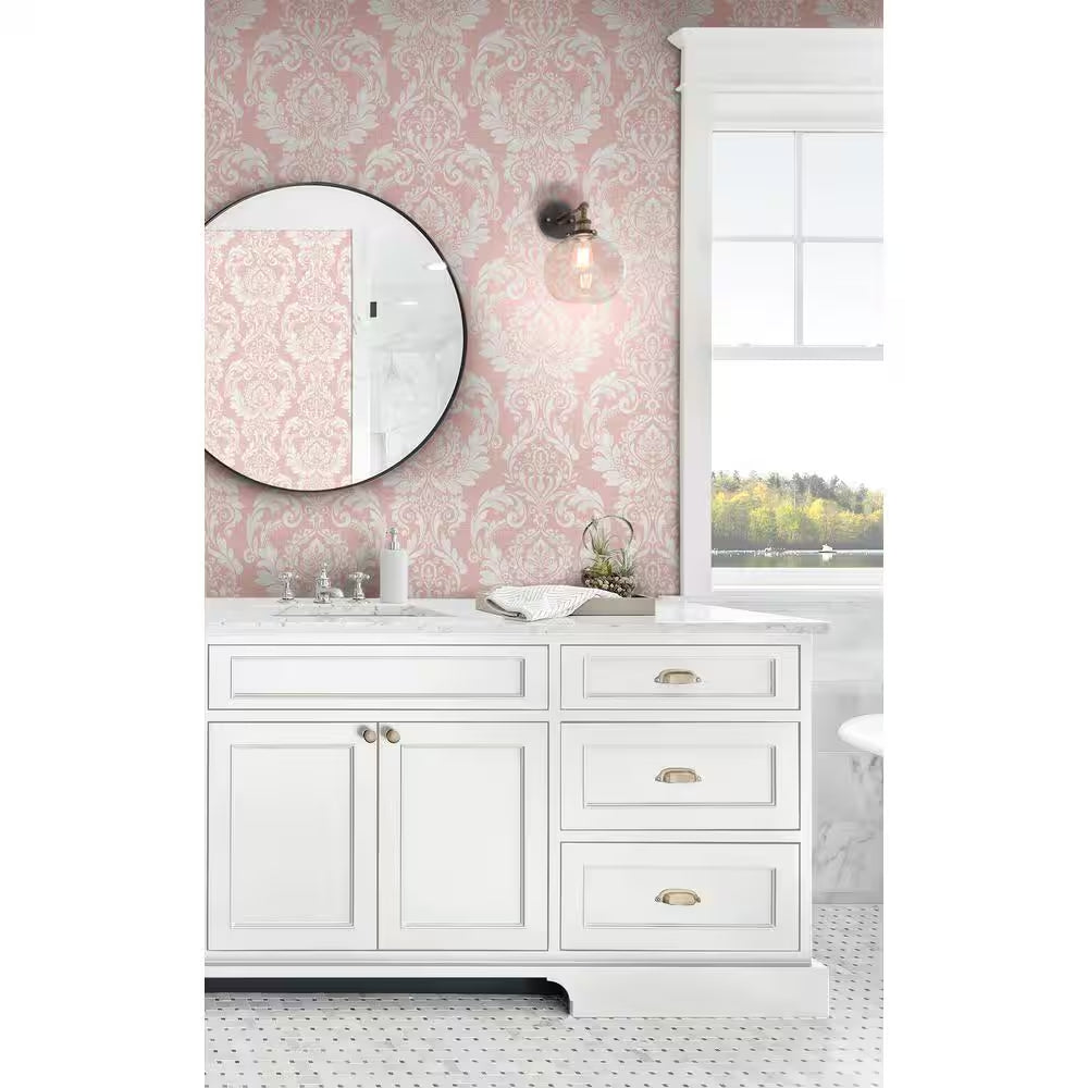 Light Pink Cora Damask Vinyl Peel and Stick Wallpaper Roll (Covers 30.75 sq. ft.)