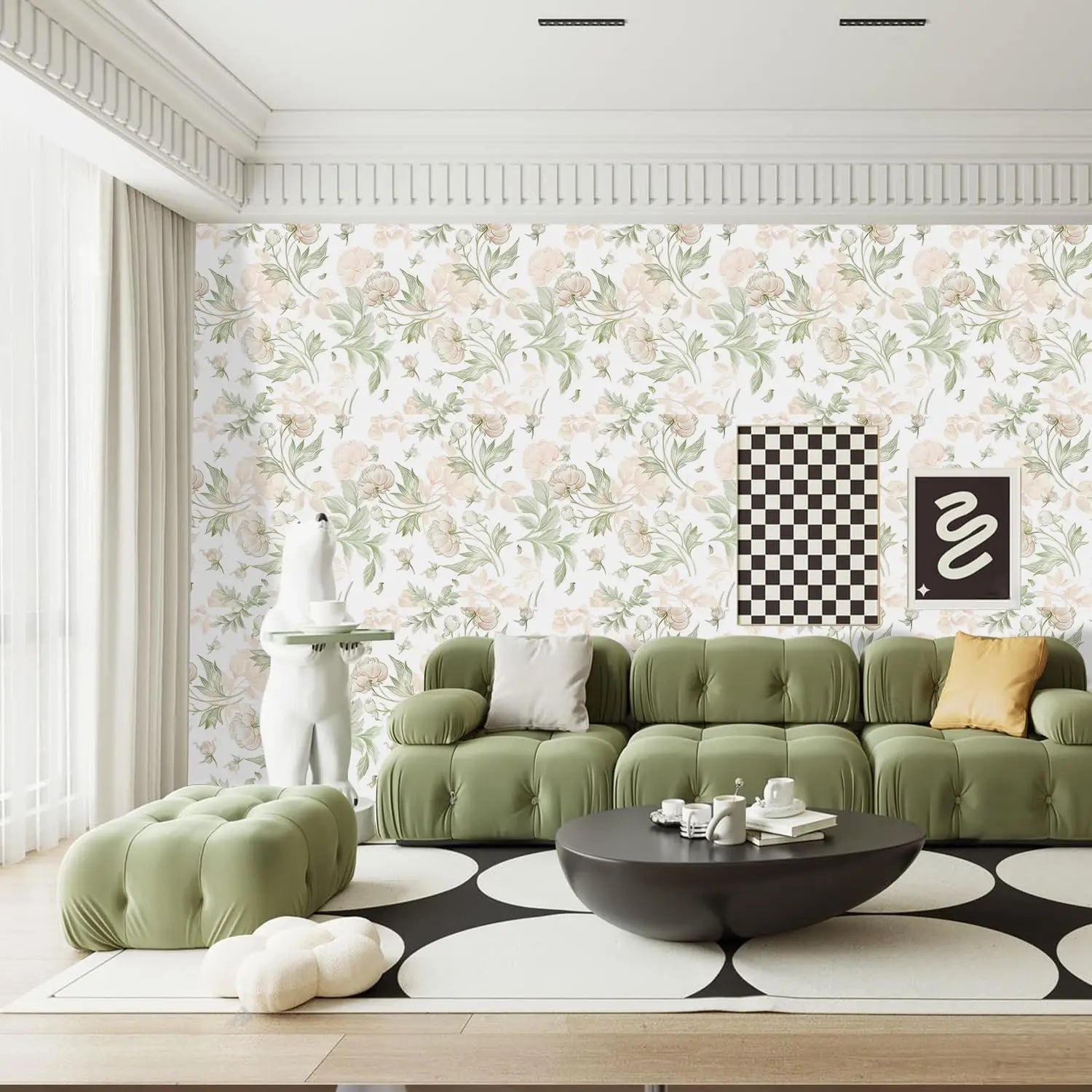 Boho Vintage Floral Wallpaper Peel and Stick Contact Paper Light Pink Self Adhesive Wall Paper for Bedroom Accent Wall Removable