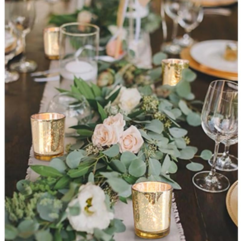 Set of 2 Gold Mercury Glass Votive Candle Holders – Speckled Boho Decor for Weddings, Halloween & Thanksgiving Centerpieces