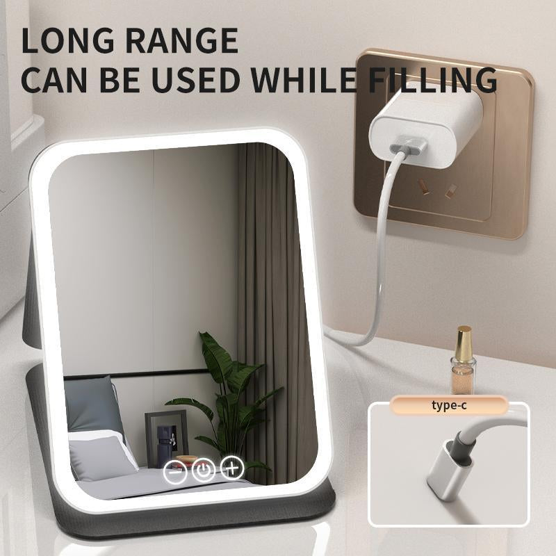 LED Makeup Mirror, Portable Foldable Lighted Mirror for Desk, Dorm, Office, Cosmetic Use