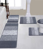 Traditional 4 Piece Microfiber Washable Bathroom Rug Set, Grey