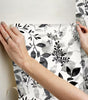 Black Breezy Floral Botanical Vinyl Peel and Stick Wallpaper Roll
