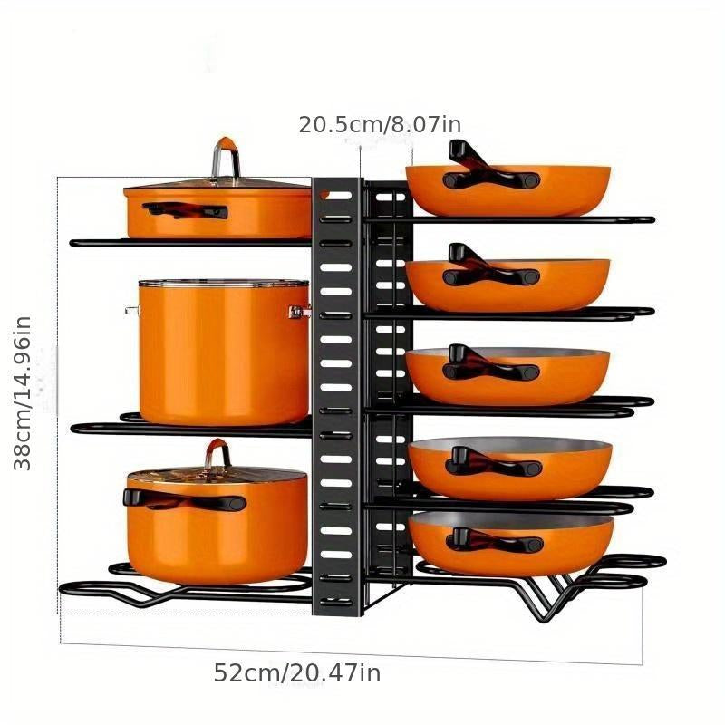 Upgraded 8-Tier Pots and Pans Organizer Rack for Kitchen Cabinets – 3 DIY Assembly Methods, Large Pot and Lid Storage Rack, Kitchen Cookware Organizer (Black)