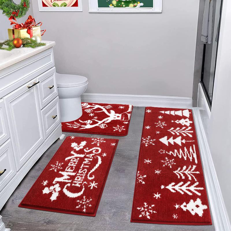 LOKHOM 3-Piece Bathroom Rug Set – Non-Slip, Absorbent Microfiber, Soft Farmhouse Style, Includes U-Shaped Toilet Mat & Shower Rug – Machine Washable