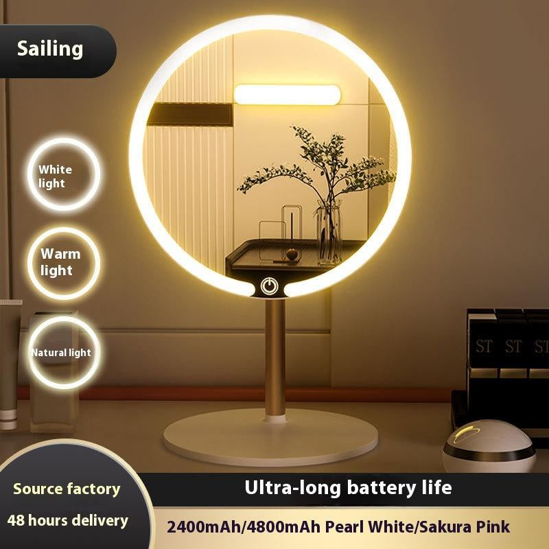 8.5" Lighted Makeup Mirror, Rechargeable Vanity Mirror with 3 Color Lights, Touch Dimmable, Portable for Travel