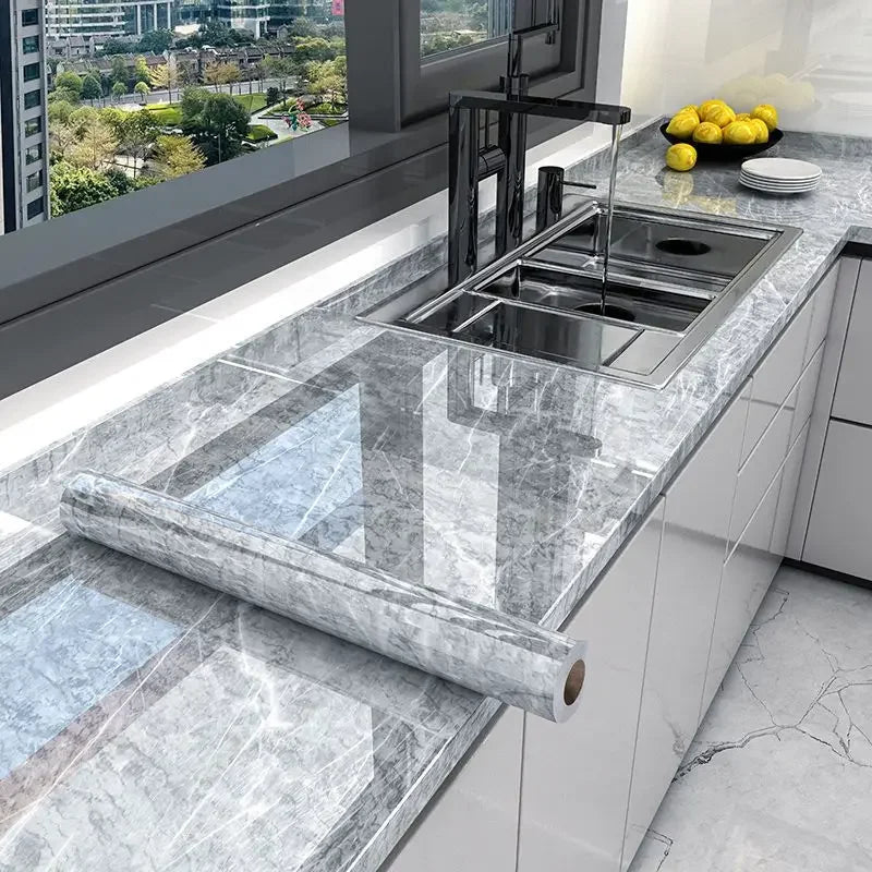 20M Marble Self Adhesive Waterproof Wallpaper for Kitchen Cabinet Oil Proof Mould Proof Modern Style Bathroom Decoration Wall